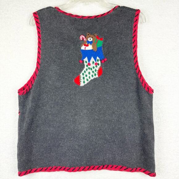 Vintage Holiday Grannycore Knit Zip Front Vest L Festive Ugly Christmas Sweater - Picture 8 of 13